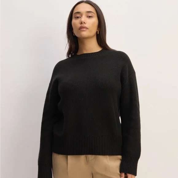 Everlane Oversized Honeycomb Crewneck Black Sweater size small - Picture 1 of 5